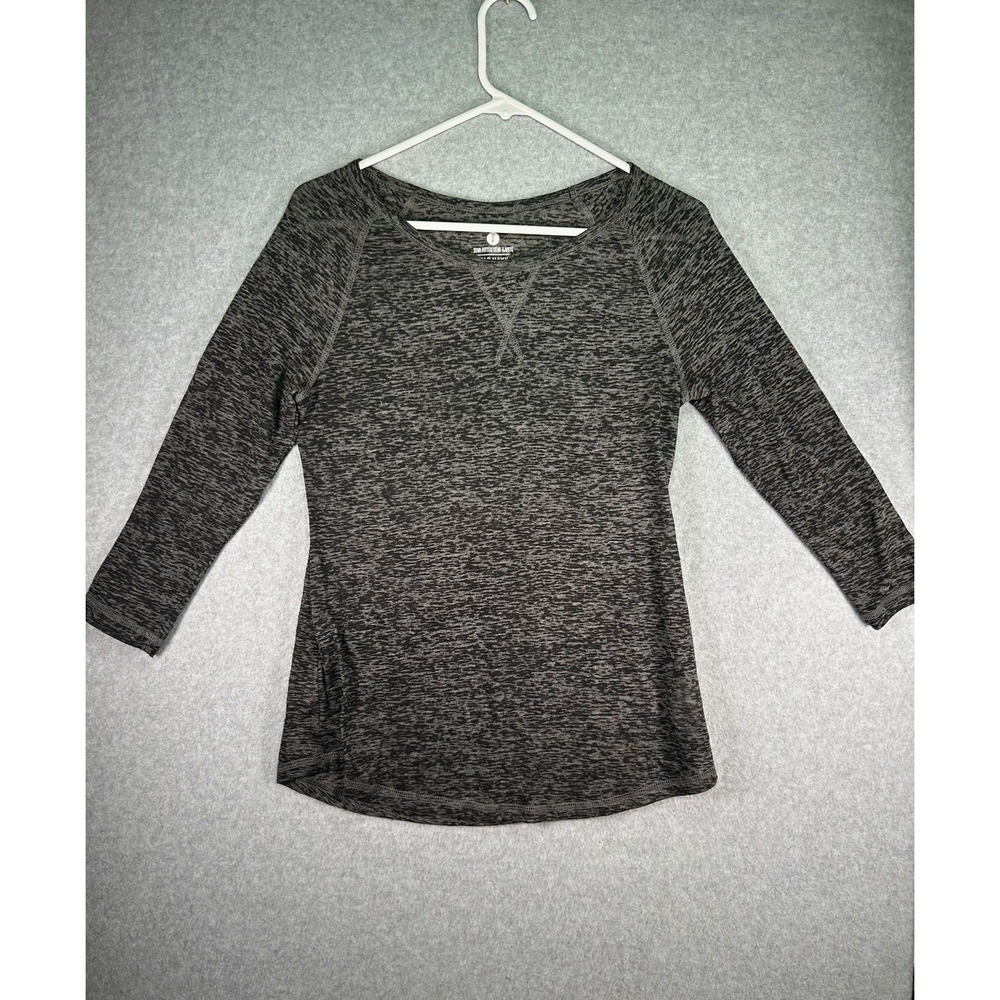 Stain* Old Navy Active T-Shirt Womens S Heathered Gray Stretch Raglan 3/4 Sleeve